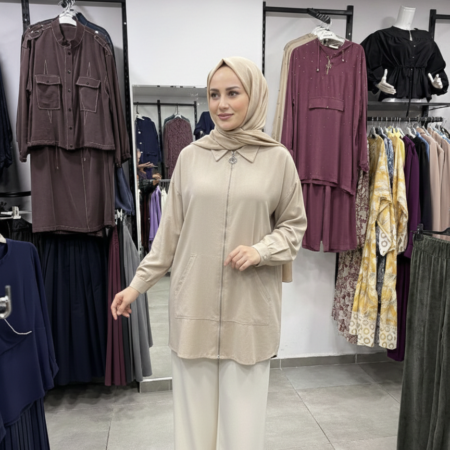 Tensel Kumaş Fermuarlı ve Zarif Ceket