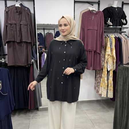 1. Kalite Taş Detaylı Tensel Gömlek