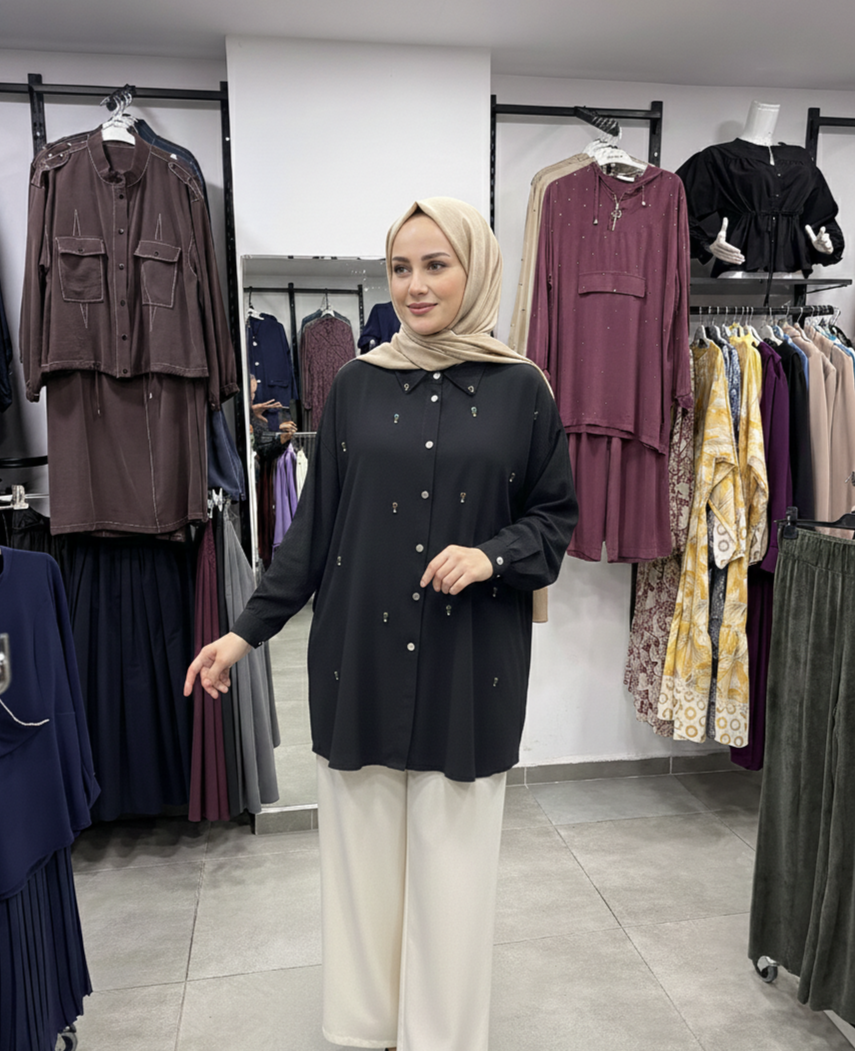 1. Kalite Taş Detaylı Tensel Gömlek