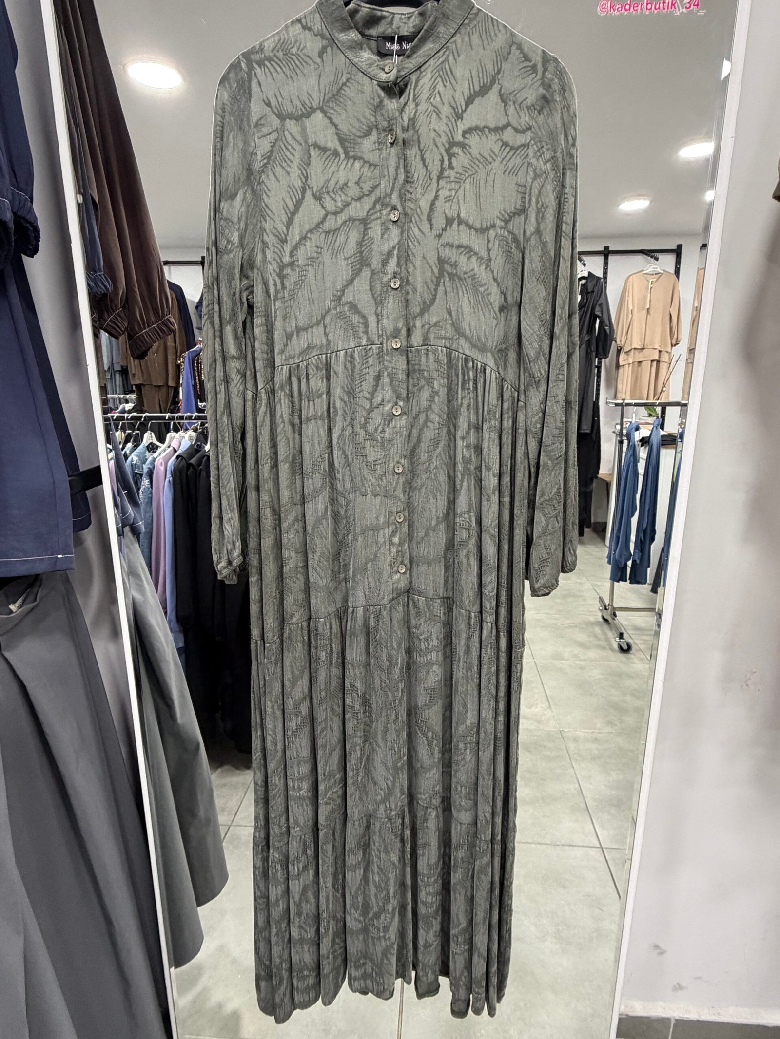 İpek Cupra Desenli Elbise - Görsel 5