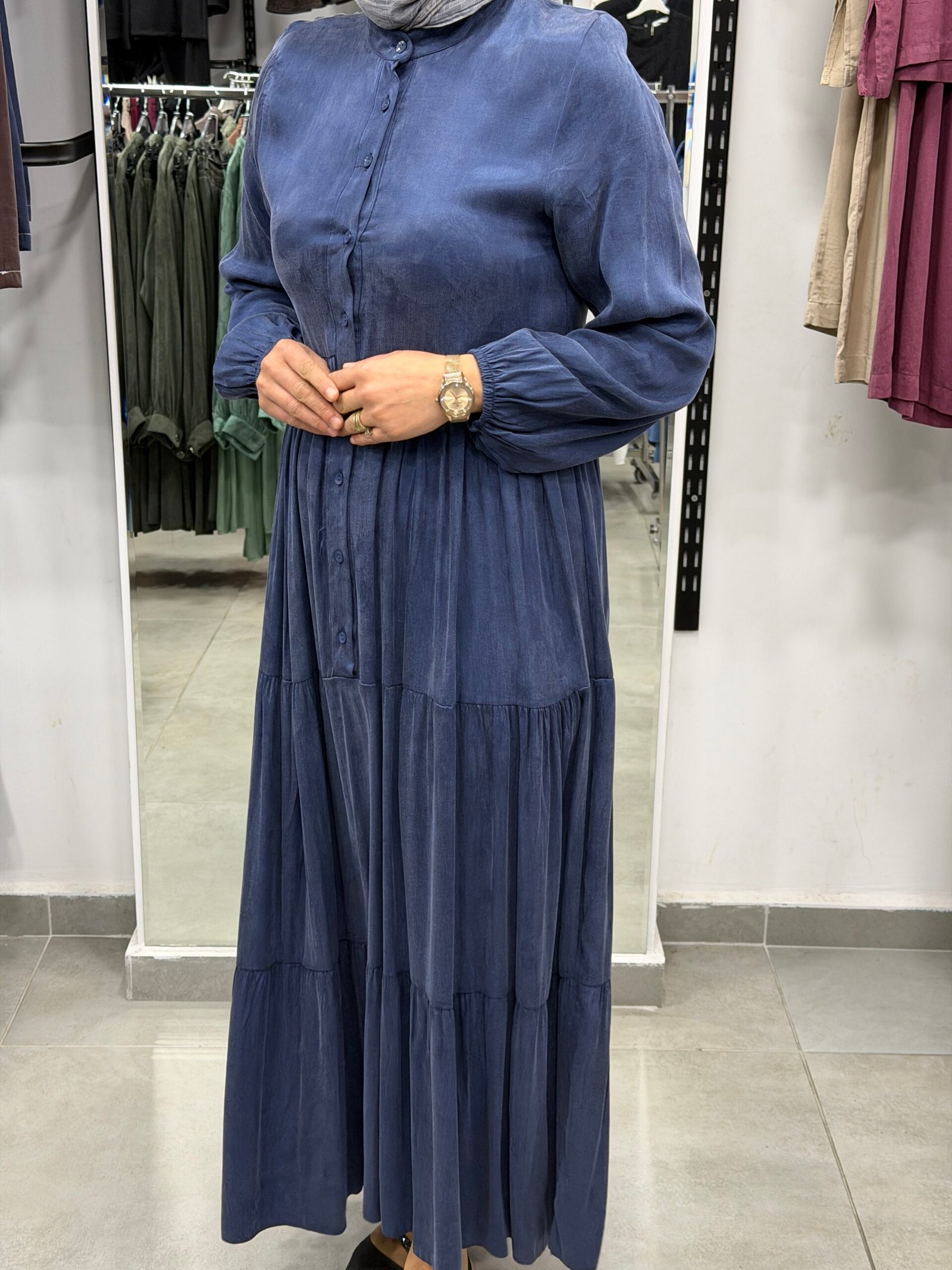 İpek Cupra Düz Elbise