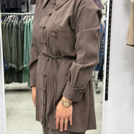 Tensel Cupra Düğme Detaylı Pantolonlu Takım