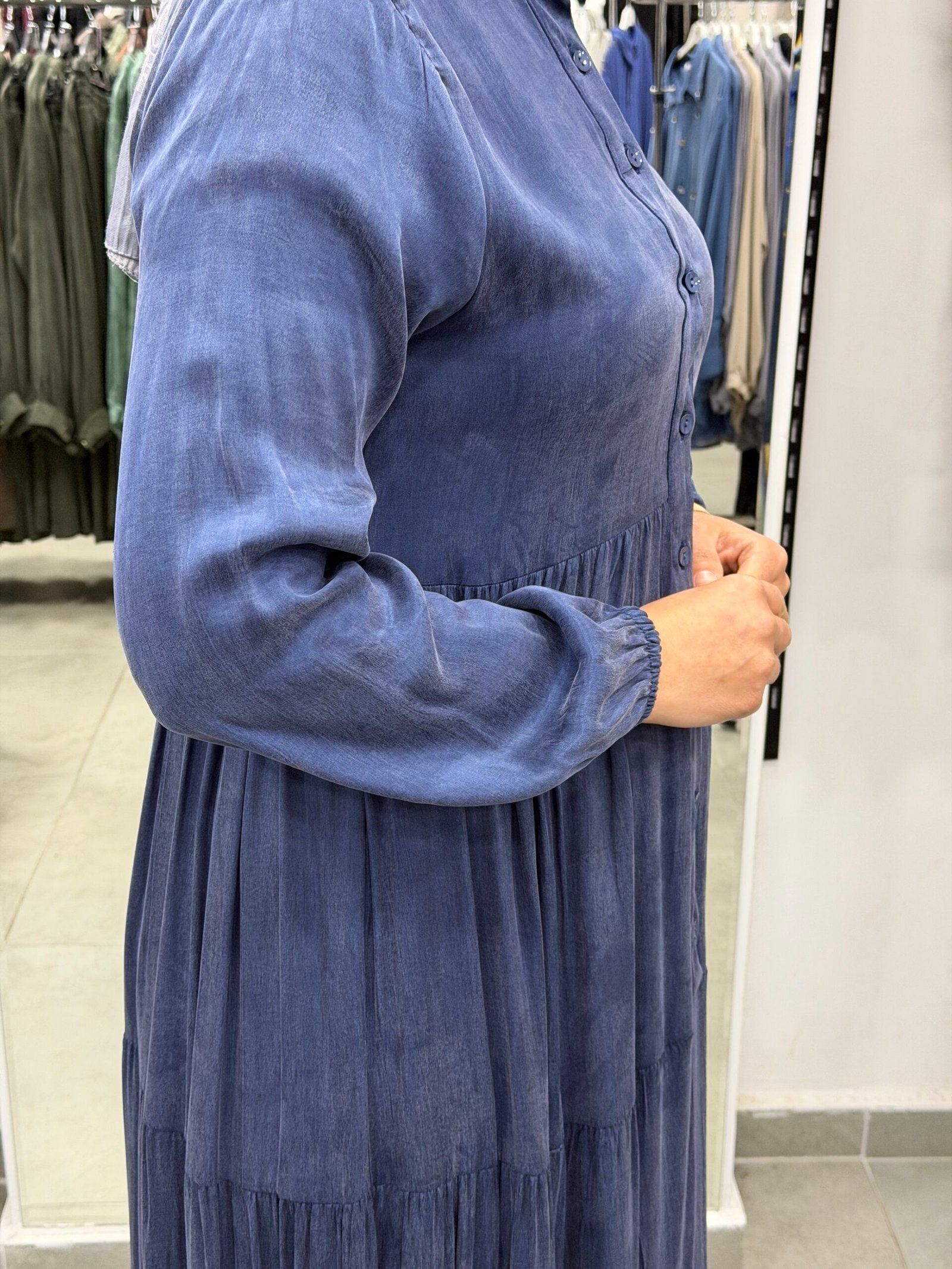 İpek Cupra Düz Elbise - Görsel 2