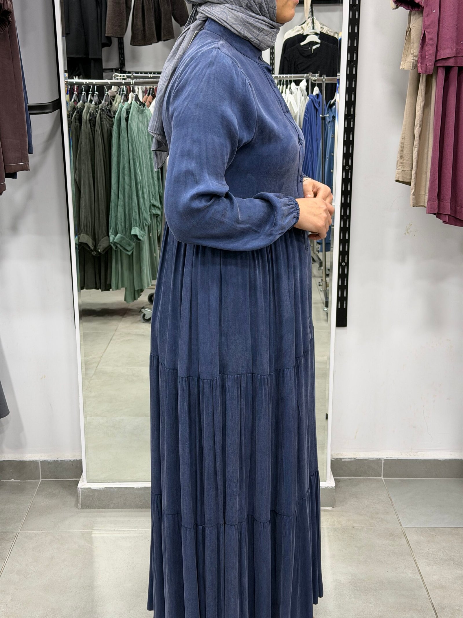 İpek Cupra Düz Elbise - Görsel 3