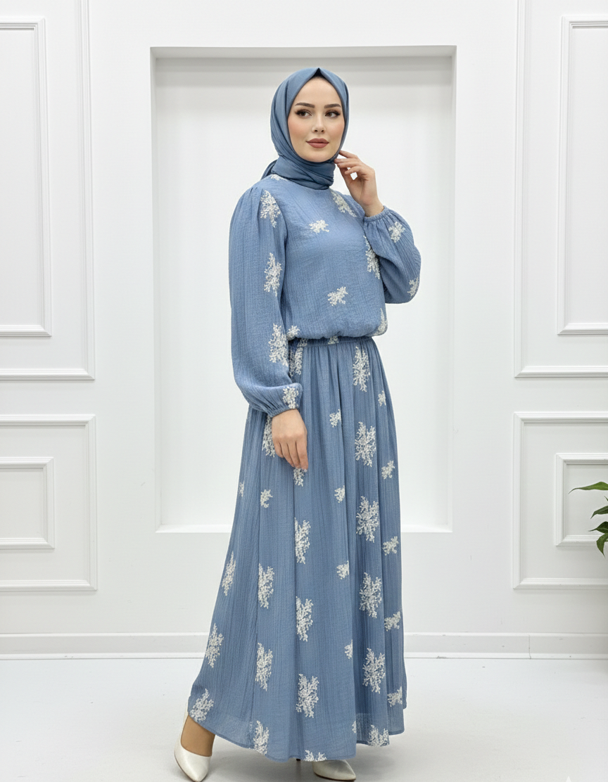 Tül kumaşlı nakış detaylı etekli takım - Görsel 3