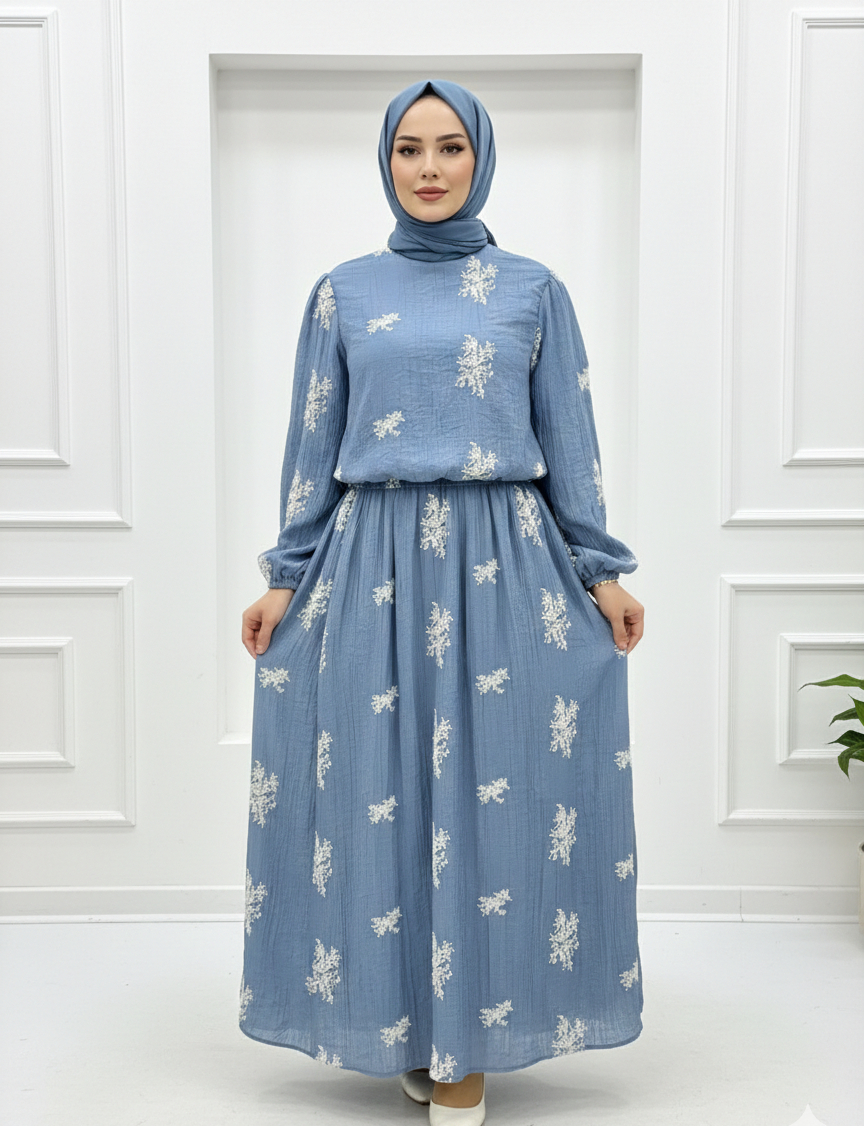 Tül kumaşlı nakış detaylı etekli takım