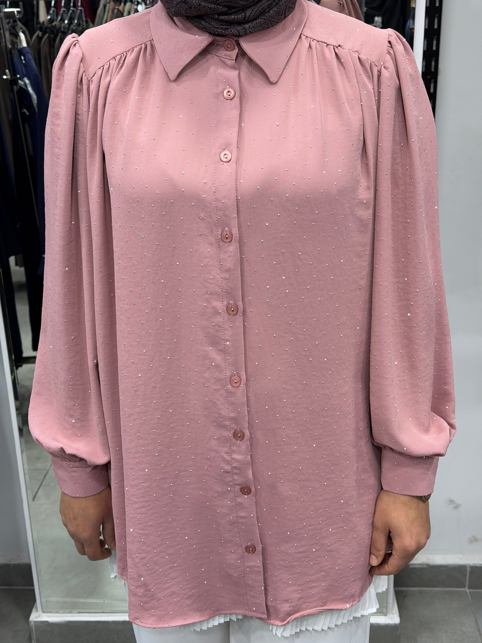 Pudra Taş Detaylı Gömlek - Görsel 3