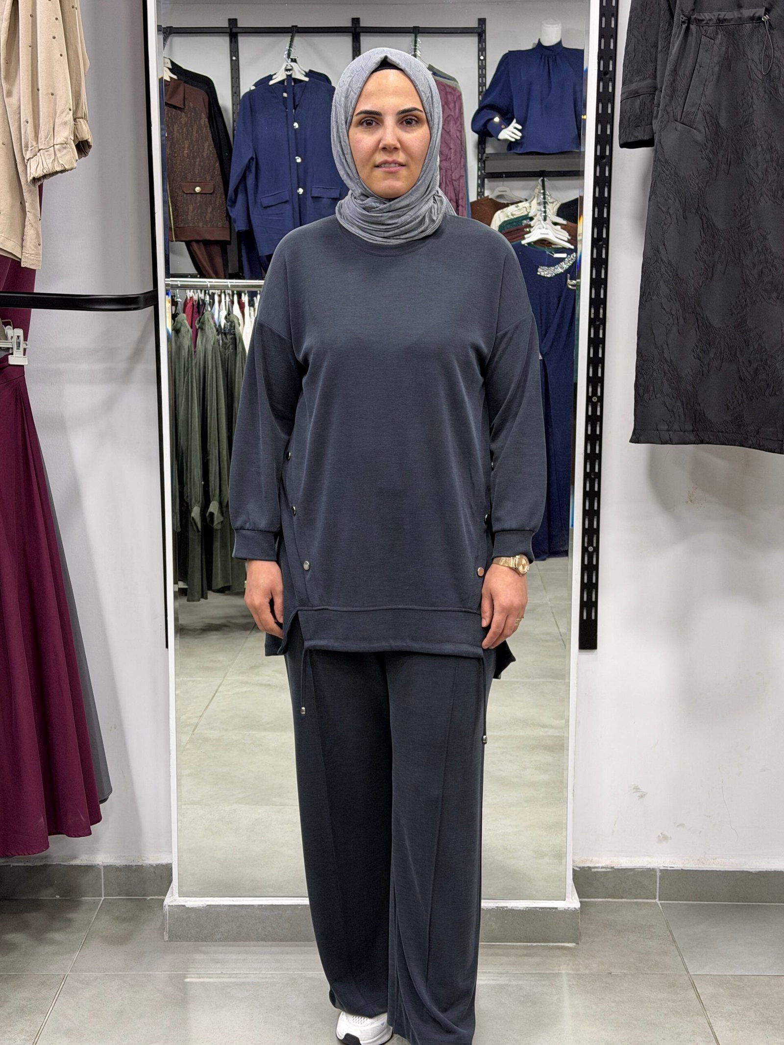 Yan Düğme Detaylı Pike Takım