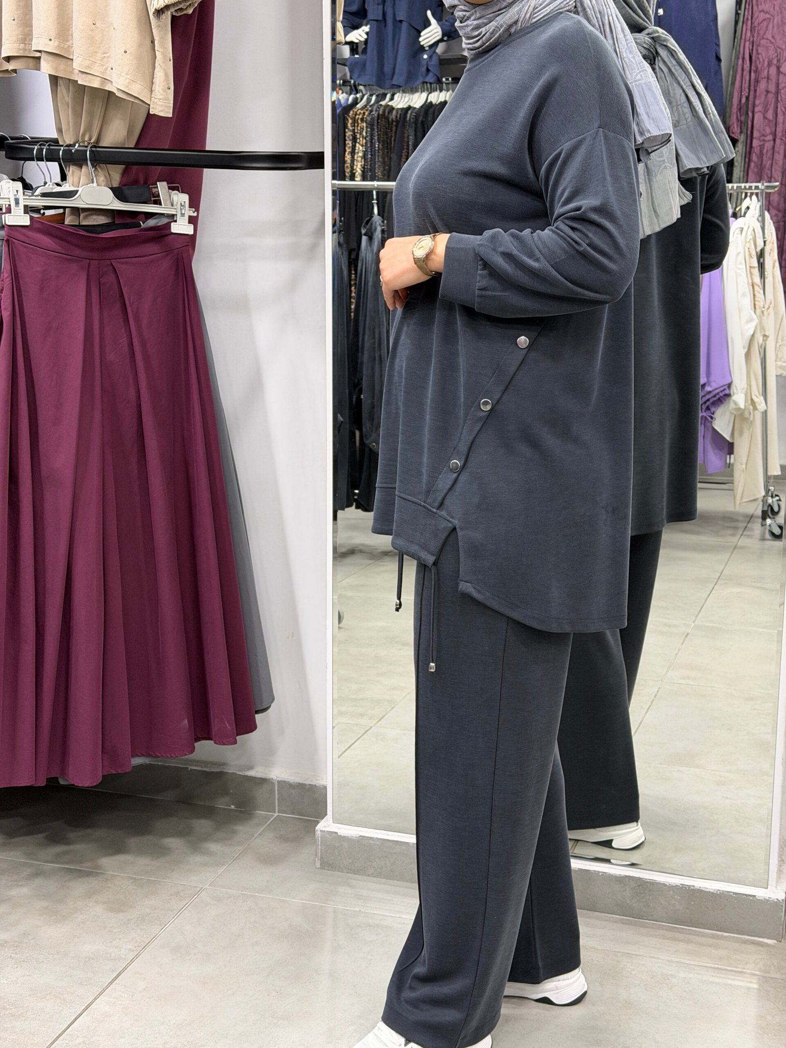 Yan Düğme Detaylı Pike Takım - Görsel 2