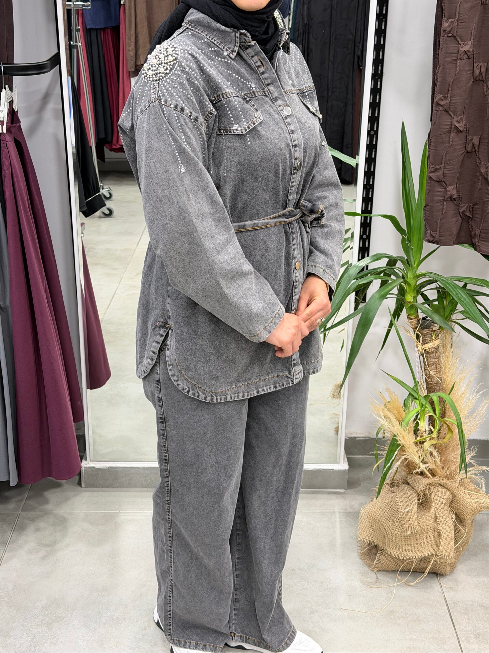 Premium Omuz Taş Detaylı Kot Takım - Görsel 2