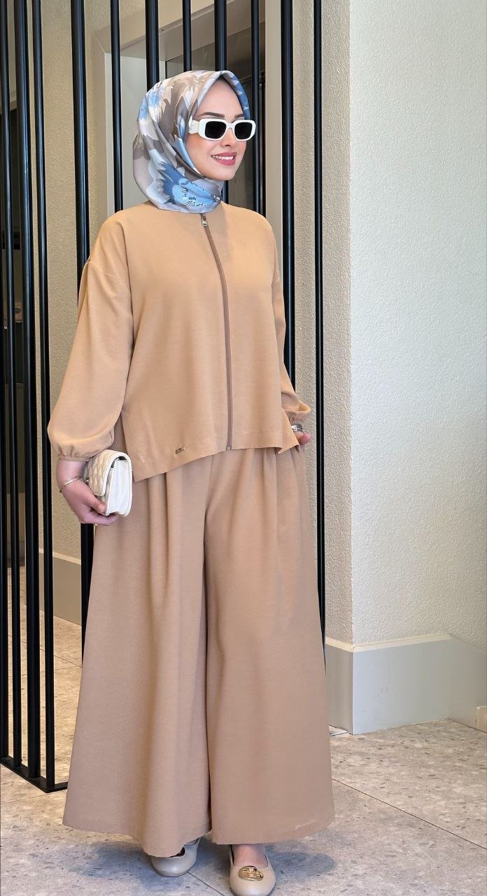 Linda Krep Kumaş Etekli Pantolonlu Takım