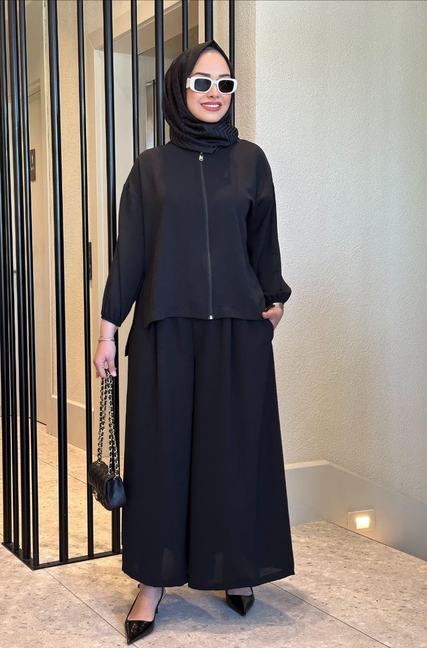 Linda Krep Kumaş Etekli Pantolonlu Takım - Görsel 2