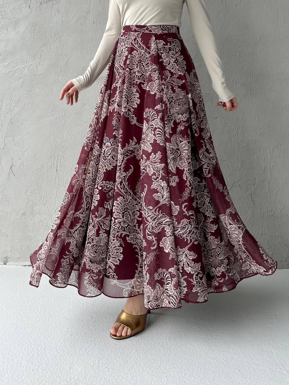 A Kalite Şifon Kumaş Desenli Etek - Görsel 2