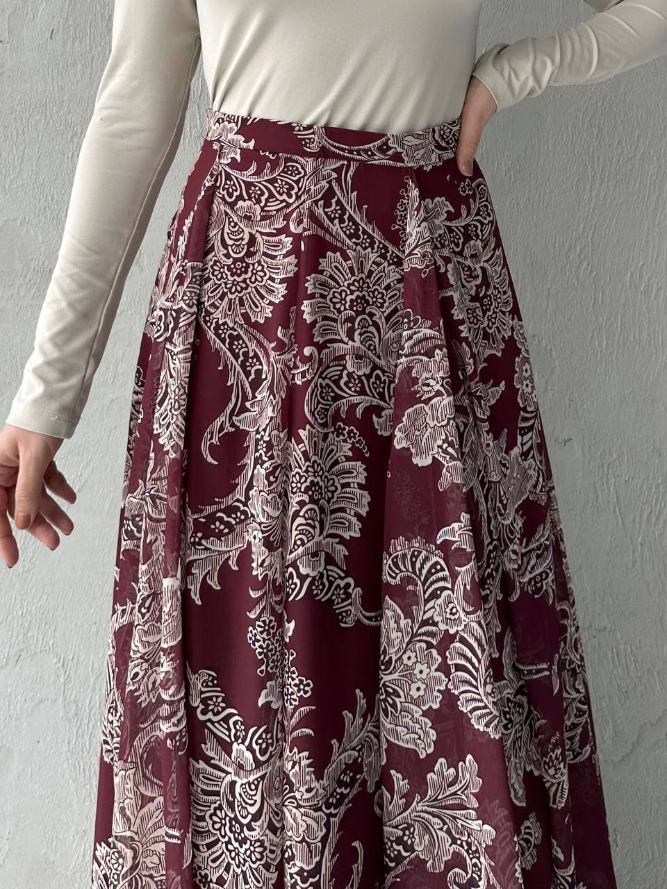 A Kalite Şifon Kumaş Desenli Etek - Görsel 4