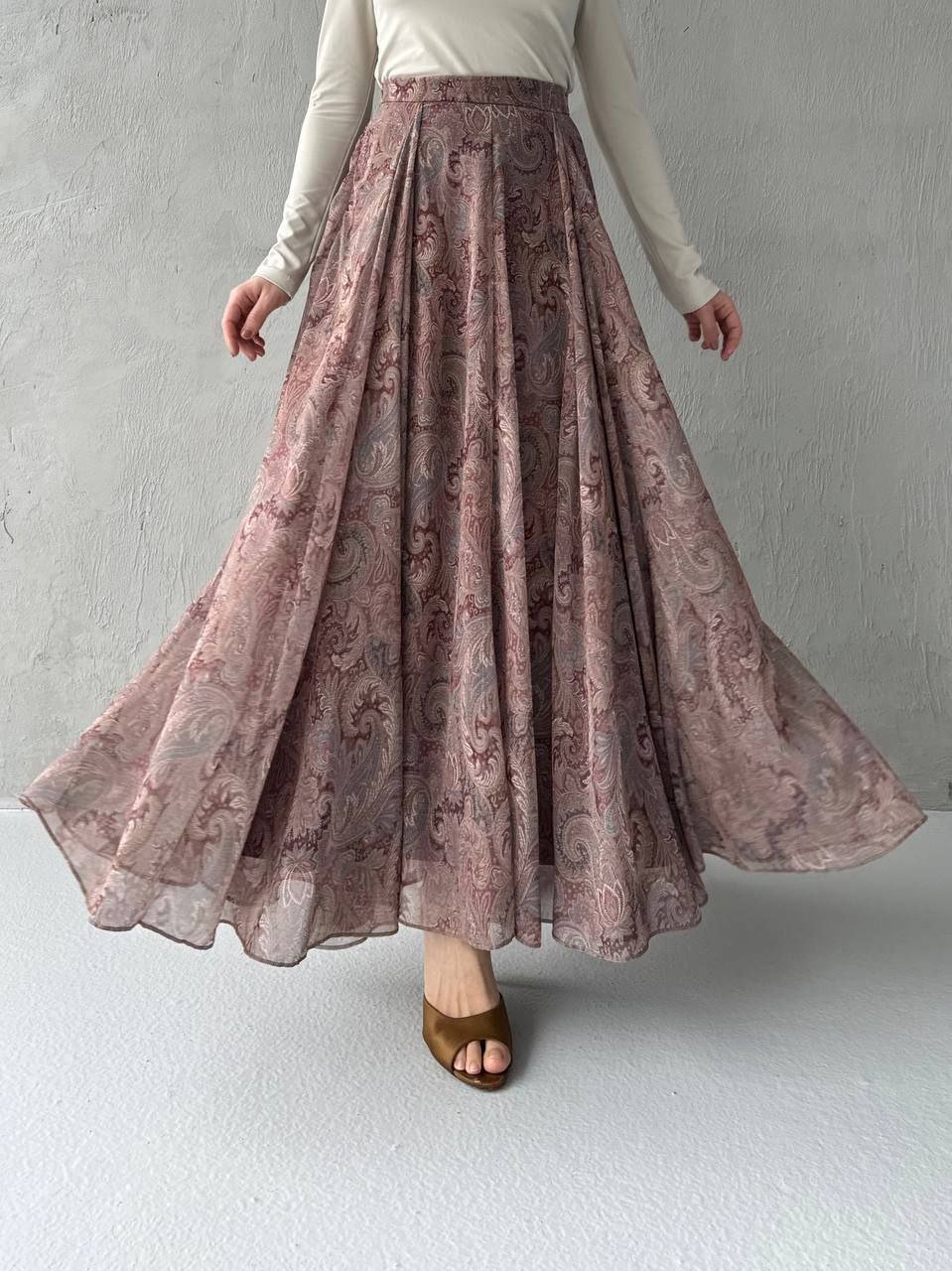 A Kalite Şifon Kumaş Desenli Etek - Görsel 3