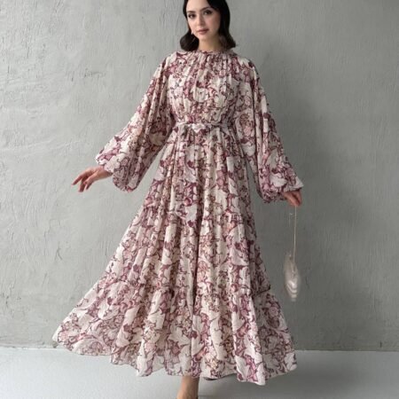 A Kalite İç Astarlı Şifon Elbise