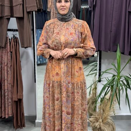 1 Kalite Desenli Şifon Elbise