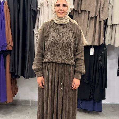 Desenli İpek Cupra Dökümlü Elbise