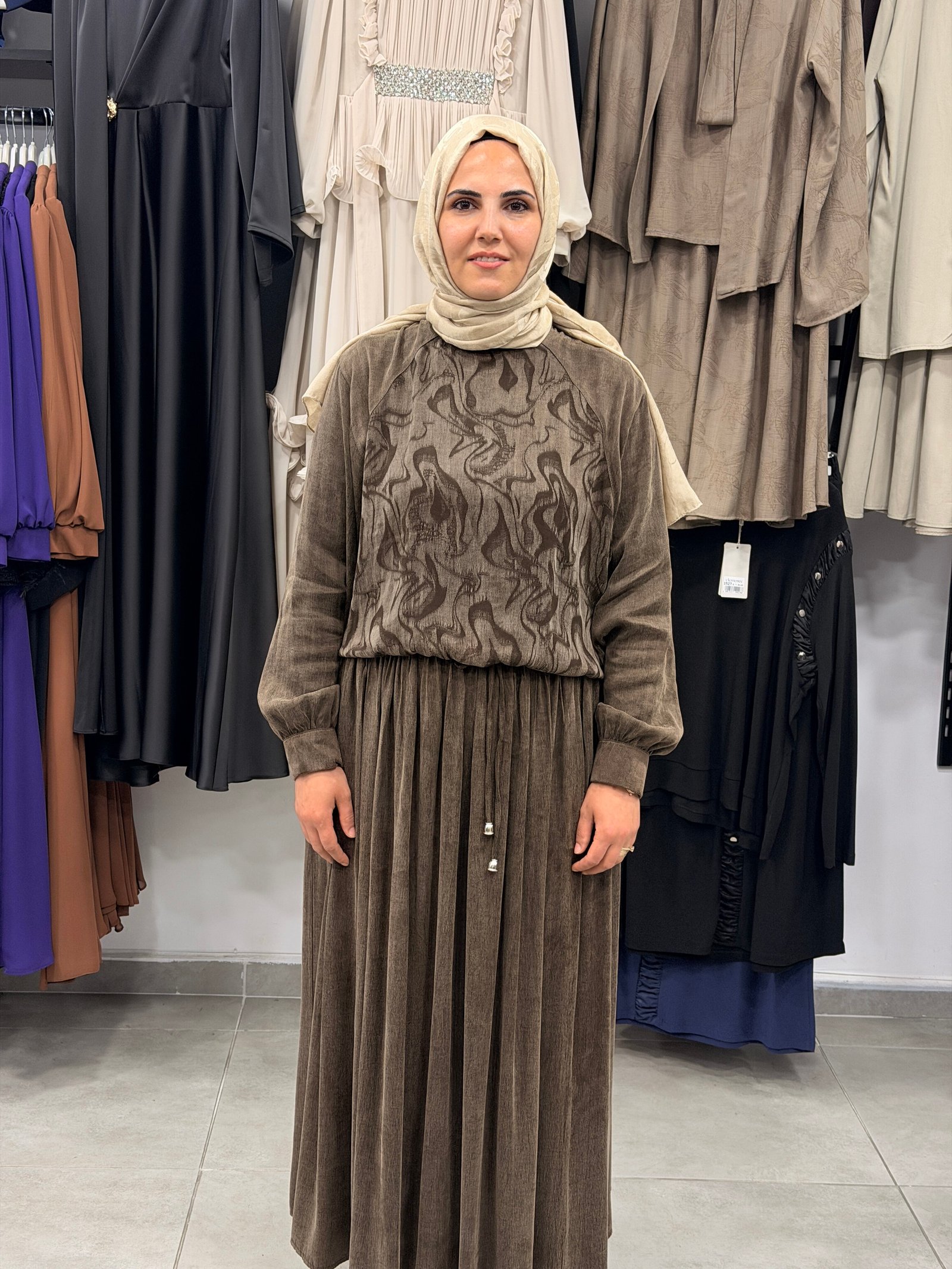 Desenli İpek Cupra Dökümlü Elbise
